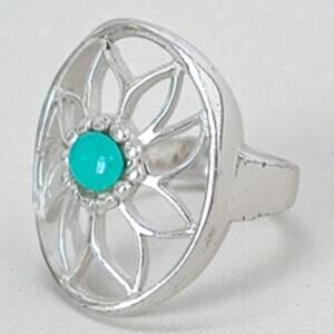Sterling Silver 925 Turquoise Sunflower Ring Southwest Boho Vintage SIZE 5.5